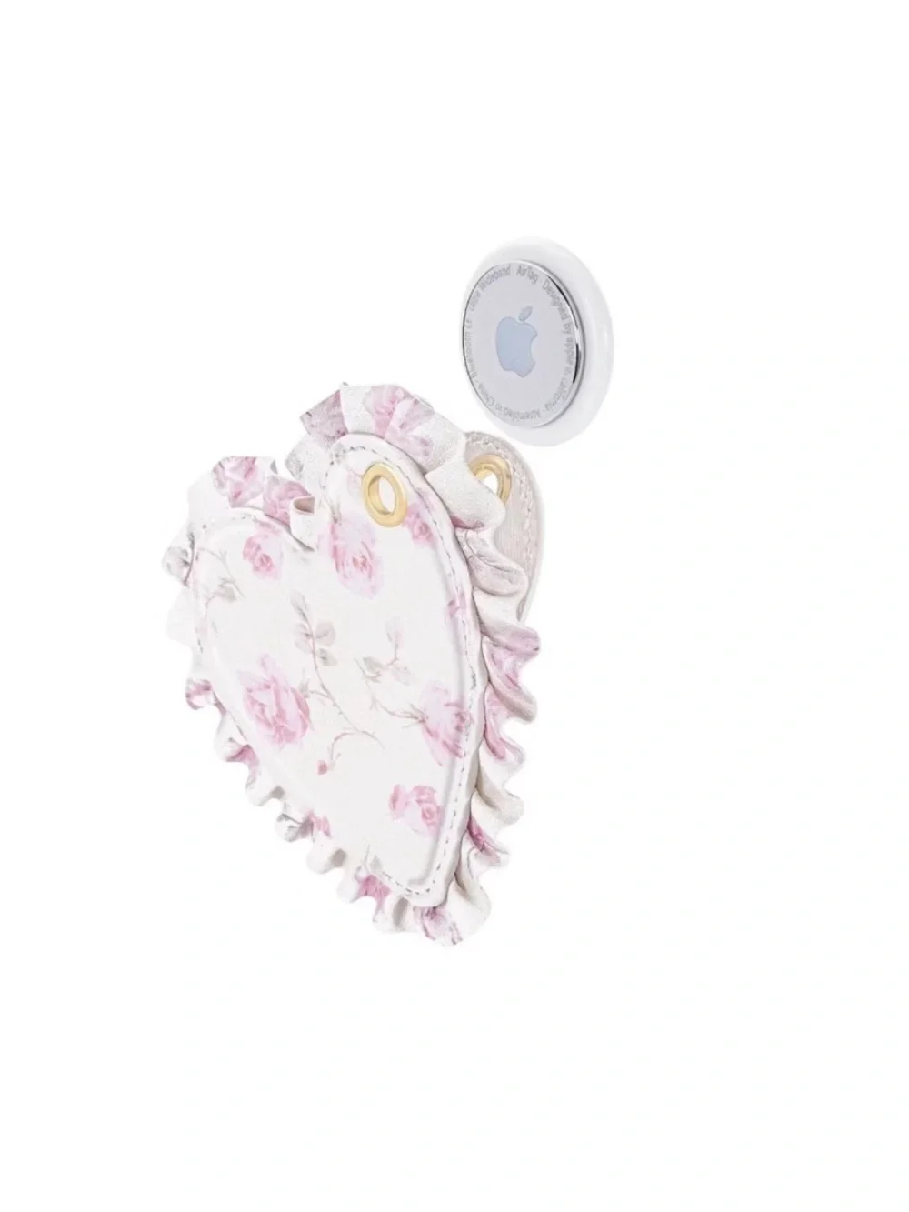 LoveShackFancy – Case-Mate Ribbon Rosa Flora Ruffled Heart AirTag Charm